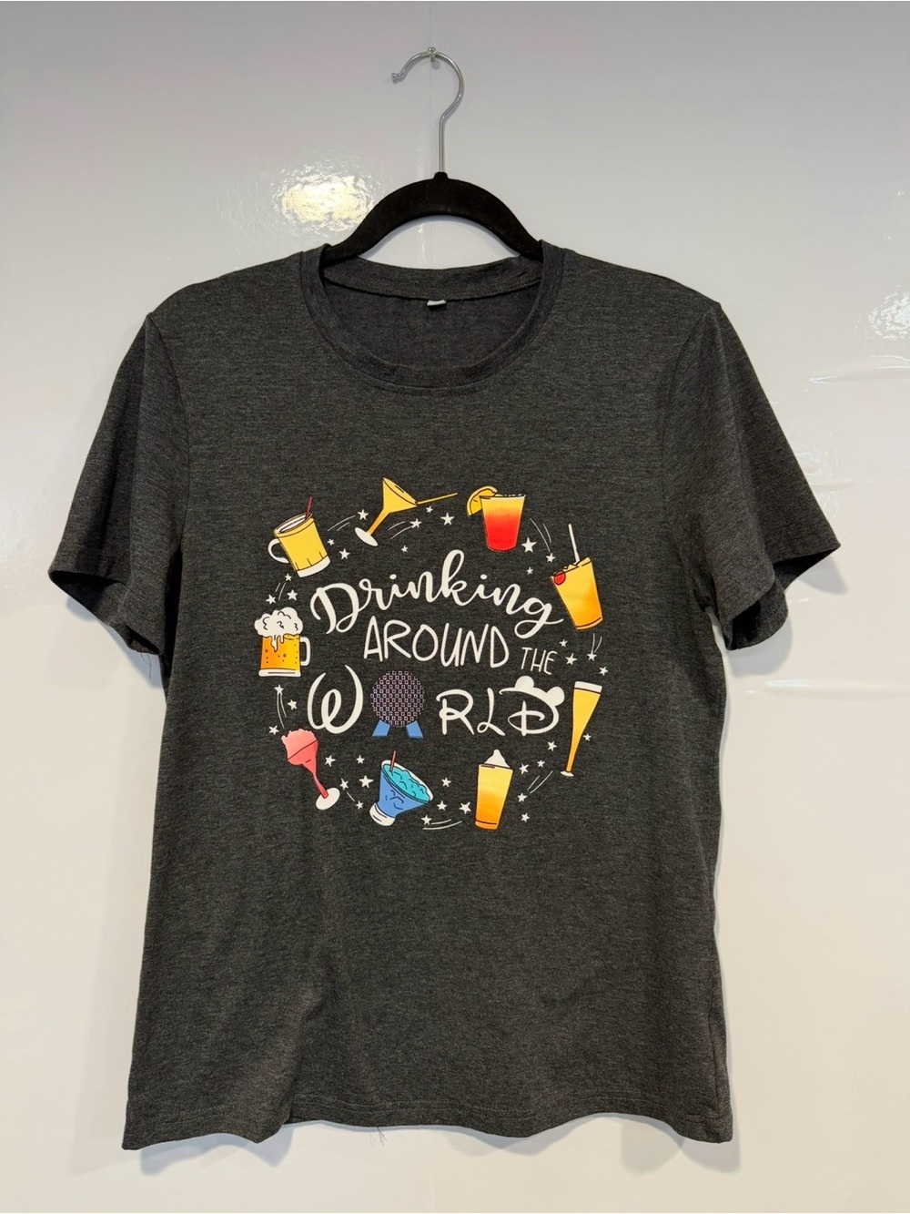 Drinking Around The World Epcot Disney Graphic Tee - Dark Gray